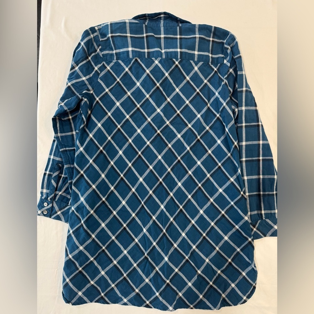 J Jill 100% Cotton Tunic Button Down Blue Plaid Flannel Feel Pockets - Picture 3 of 12
